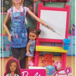 BARBIE CARIERE SET MOBILIER CU PAPUSA BLONDA PROFESOARA DE PICTURA
