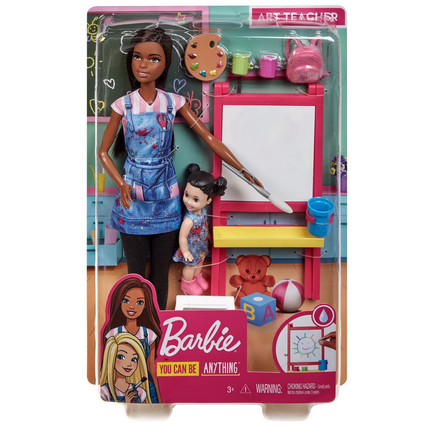 Barbie Cariere Set Mobilier Cu Papusa Bruneta Profesoara De Pictura