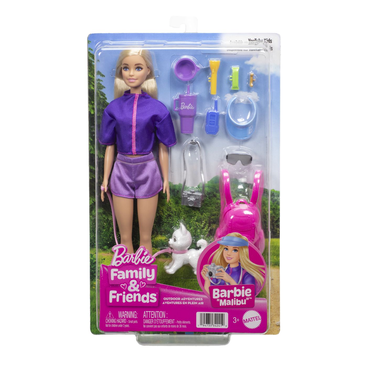 Barbie Family And Friends Set Papusa Barbie Malibu Si Accesorii Aventuri In Aer Liber
