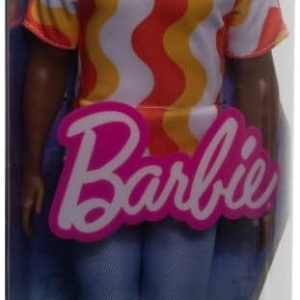 Barbie Papusa Baiat Fashionistas Cu Tricou Cu Dungi Albe Si Portocalii Si Aparate Auditive