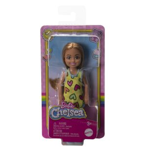 BARBIE PAPUSA CHELSEA BLONDA CU ROCHITA GALBENA CU INIMIOARE