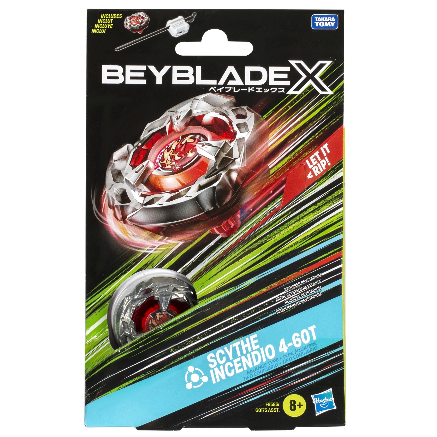 BEYBLADE X LET IT RIP SET LANSATOR SI ROATA SCYTHE INCENDIO 4-60T