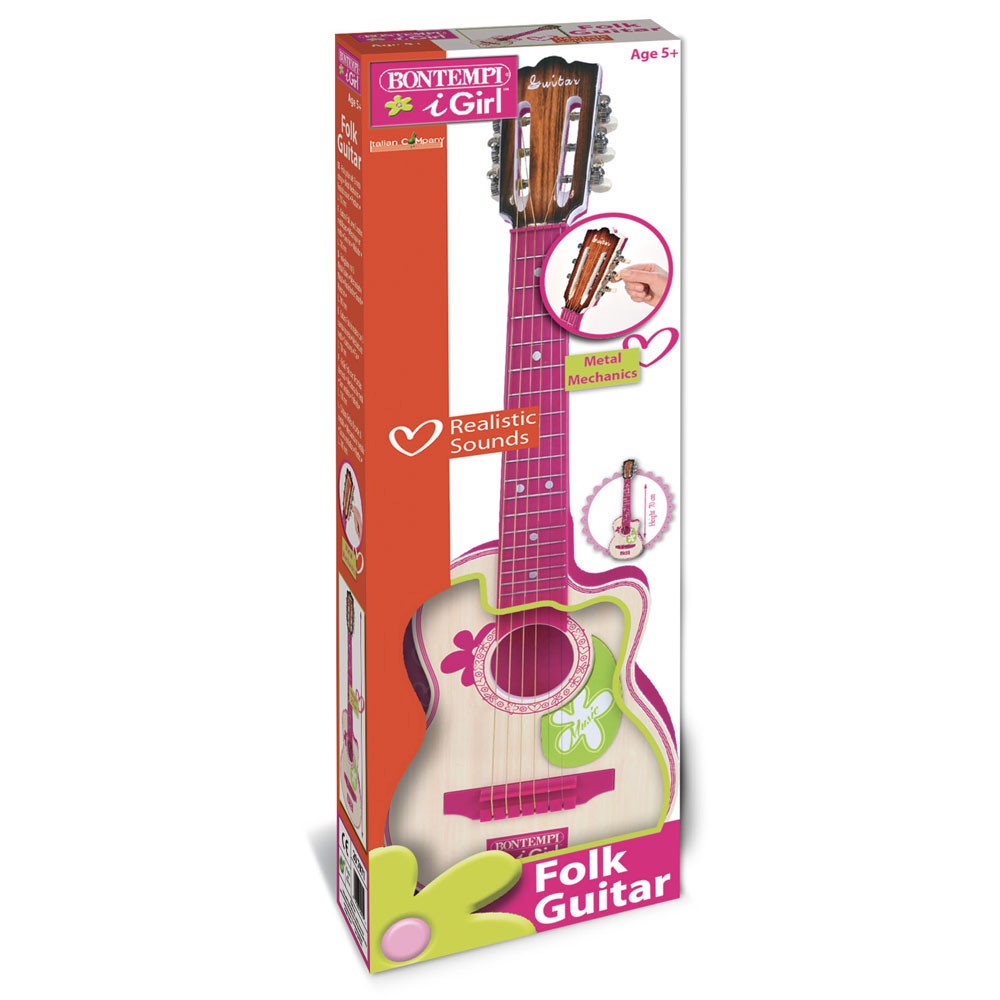 Bontempi Chitara De Lemn Cu 6 Corzi Roz