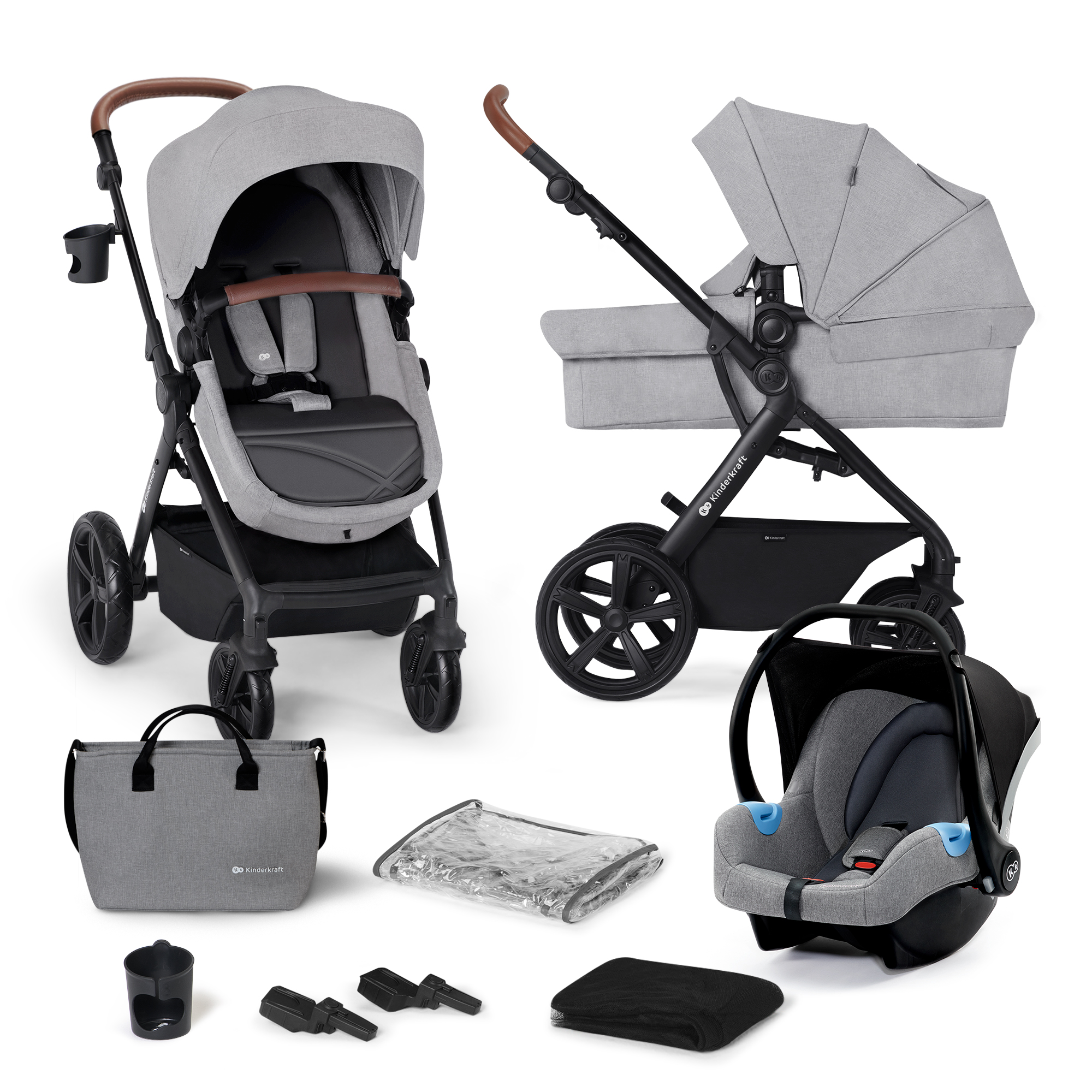 Carucior 3 In 1 Kinderkraft A-Tour, Light Grey