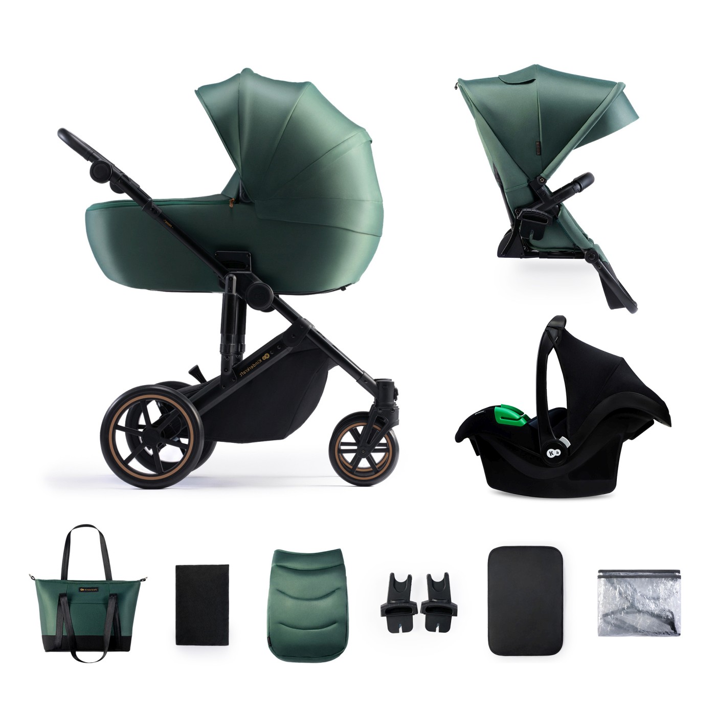 Carucior 3 In 1 Kinderkraft Prime 2 3IN1 Mink Pro Green