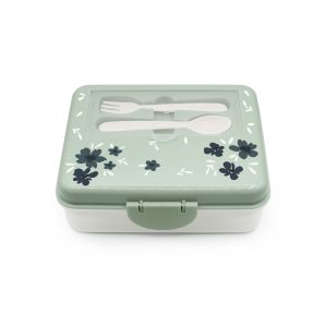 CUTIE PRANZ BENTO 2 NIVELE CU TACAMURI MELII FLORI ALBASTRE