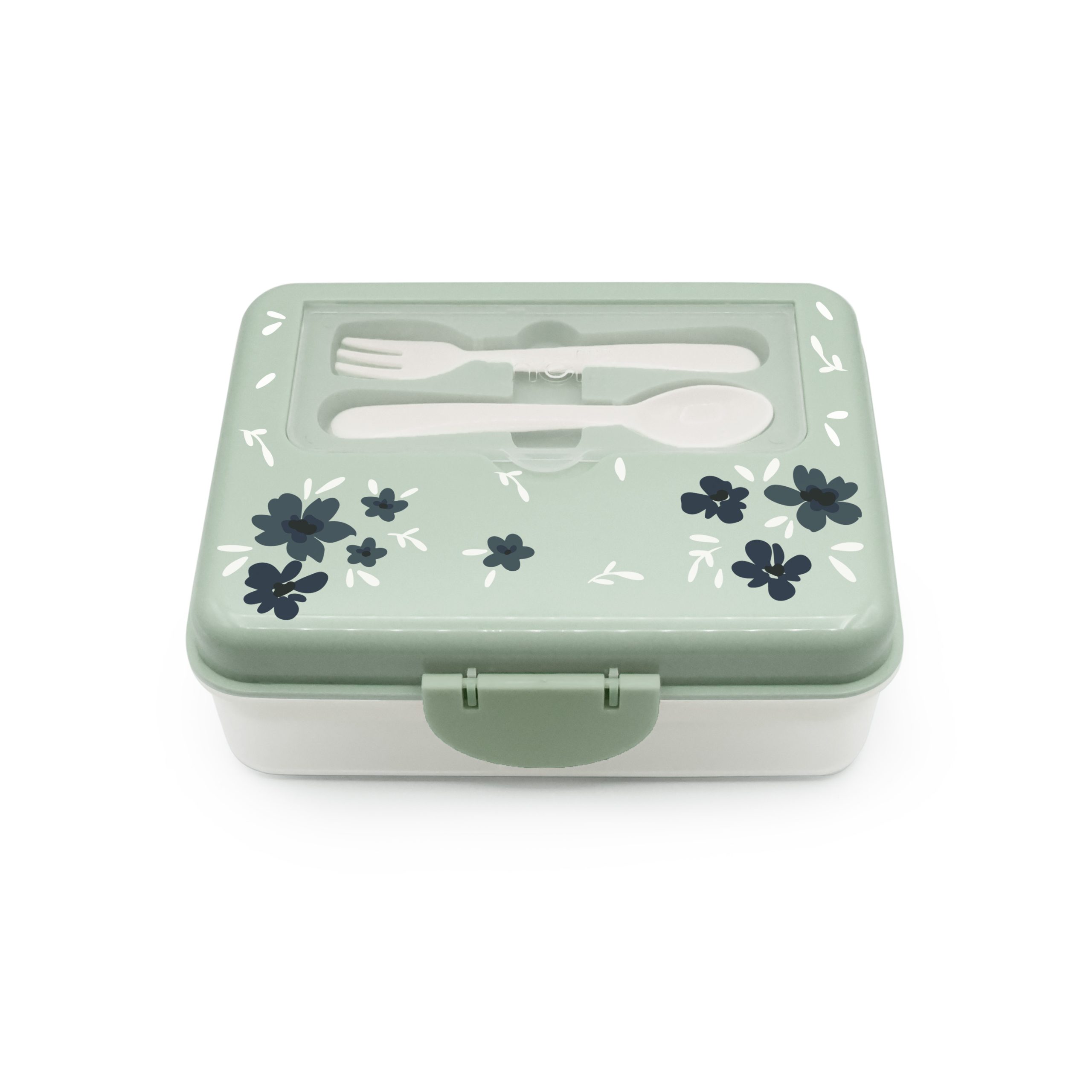 CUTIE PRANZ BENTO 2 NIVELE CU TACAMURI MELII FLORI ALBASTRE