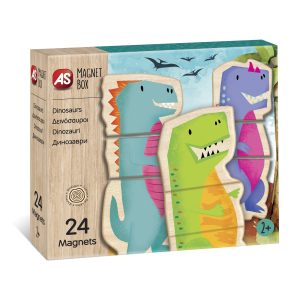 CUTIE UNIVERSUL DINOZAURILOR CU 24 PIESE DIN LEMN SI MAGNETICE
