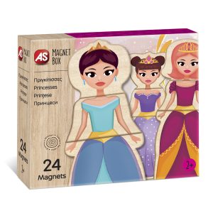 CUTIE UNIVERSUL PRINTESELOR CU 24 PIESE DIN LEMN SI MAGNETICE