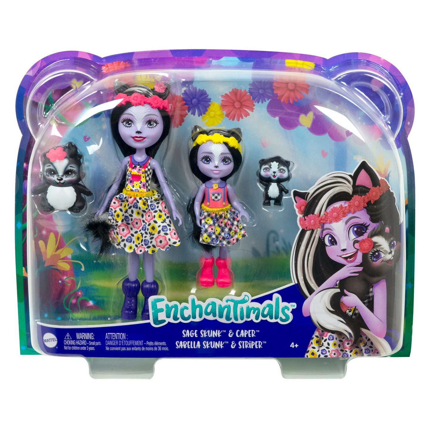Enchantimals Set Papusi Surori Si Animalutele Lor Sage Skunk Si Caper Si Sabella Skunk Si Striper