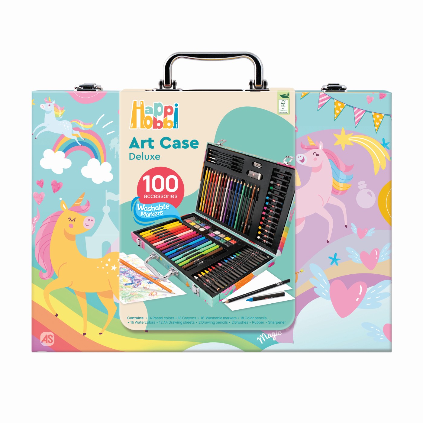 HAPPI HOBBI ART CASE SET DE DESEN DELUXE CU 100 DE ACCESORII UNICORN