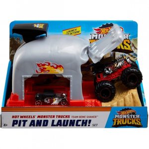 HOT WHEELS LANSATOR MONSTER TRUCK CRANIUL CU DOUA MASINUTE