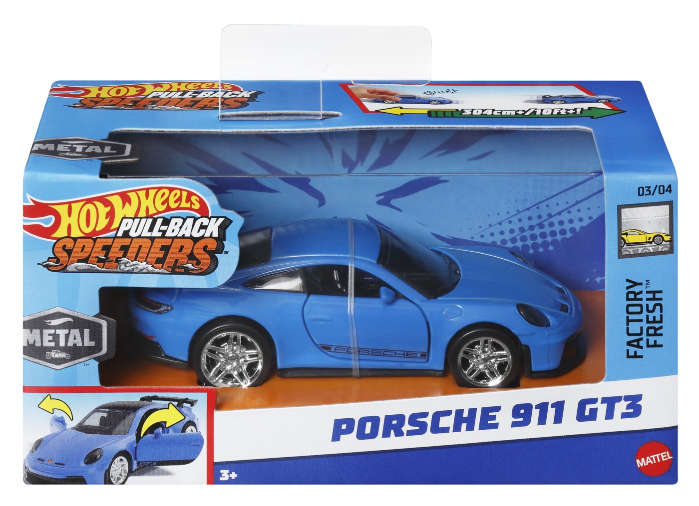 Hot Wheels Masinuta Metalica Cu Sistem Pull Back Porsche 911 GT3 Scara 1:43