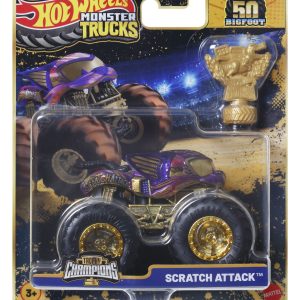 HOT WHEELS MONSTER TRUCK 50 BIGFOOT TROPHY CHAMPIONS MASINUTA SCRATCH ATTACK SCARA 1 LA 64