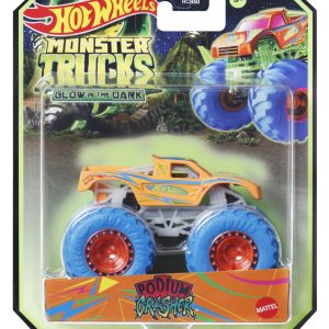 HOT WHEELS MONSTER TRUCK GLOW IN THE DARK MASINUTA PODIUM CRASHER SCARA 1:64