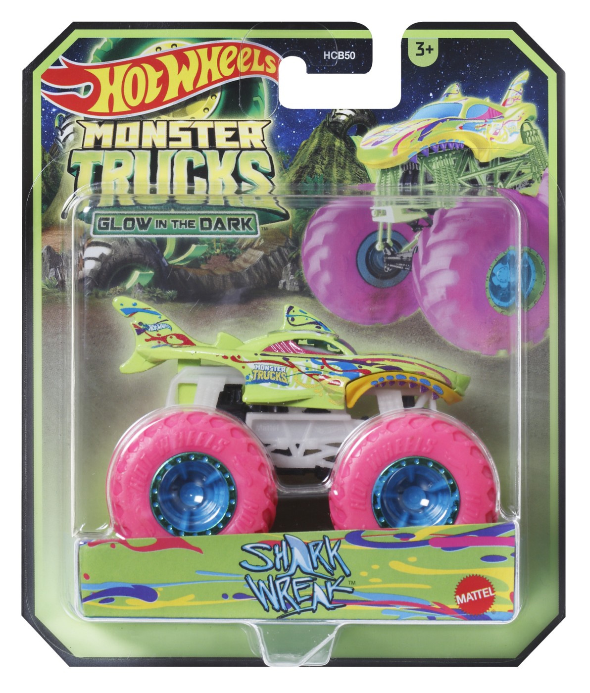 Hot Wheels Monster Truck Glow In The Dark Masinuta Shark Wreak Scara 1:64