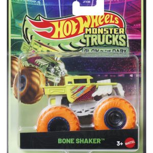 HOT WHEELS MONSTER TRUCK GLOW IN THE DARK MASINUTA BONE SHAKER CU ROTI PORTOCALII SCARA 1 LA 64