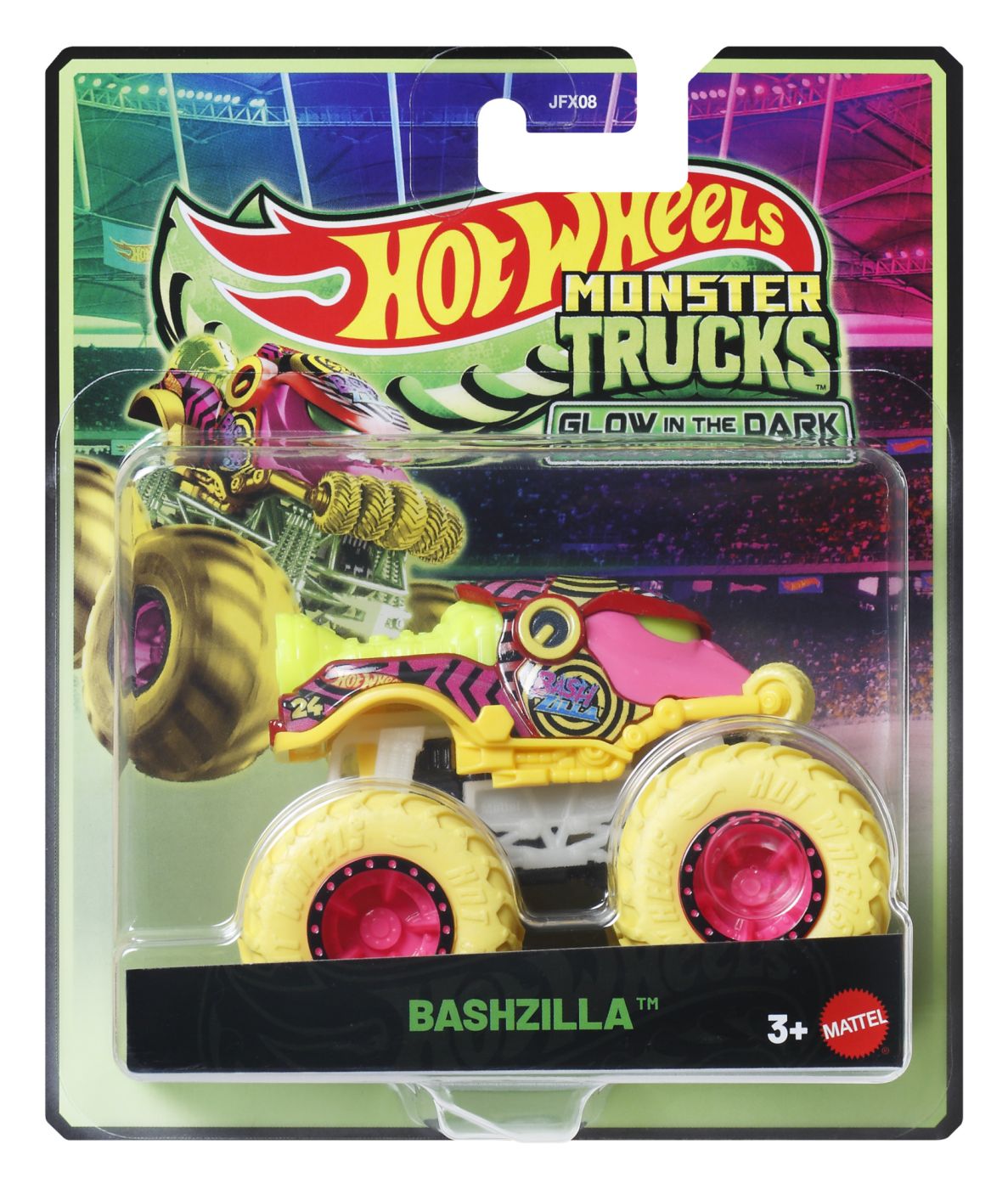 Hot Wheels Monster Truck Glow In The Dark Masinuta Bashzilla Scara 1 La 64