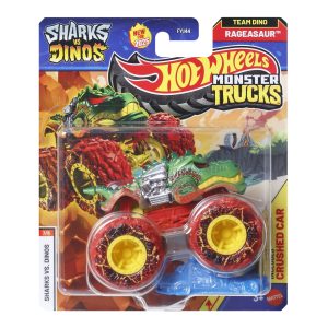 HOT WHEELS MONSTER TRUCK SHARKS VS DINOS MASINUTA RAGEASAUR ECHIPA DINO SCARA 1 LA 64