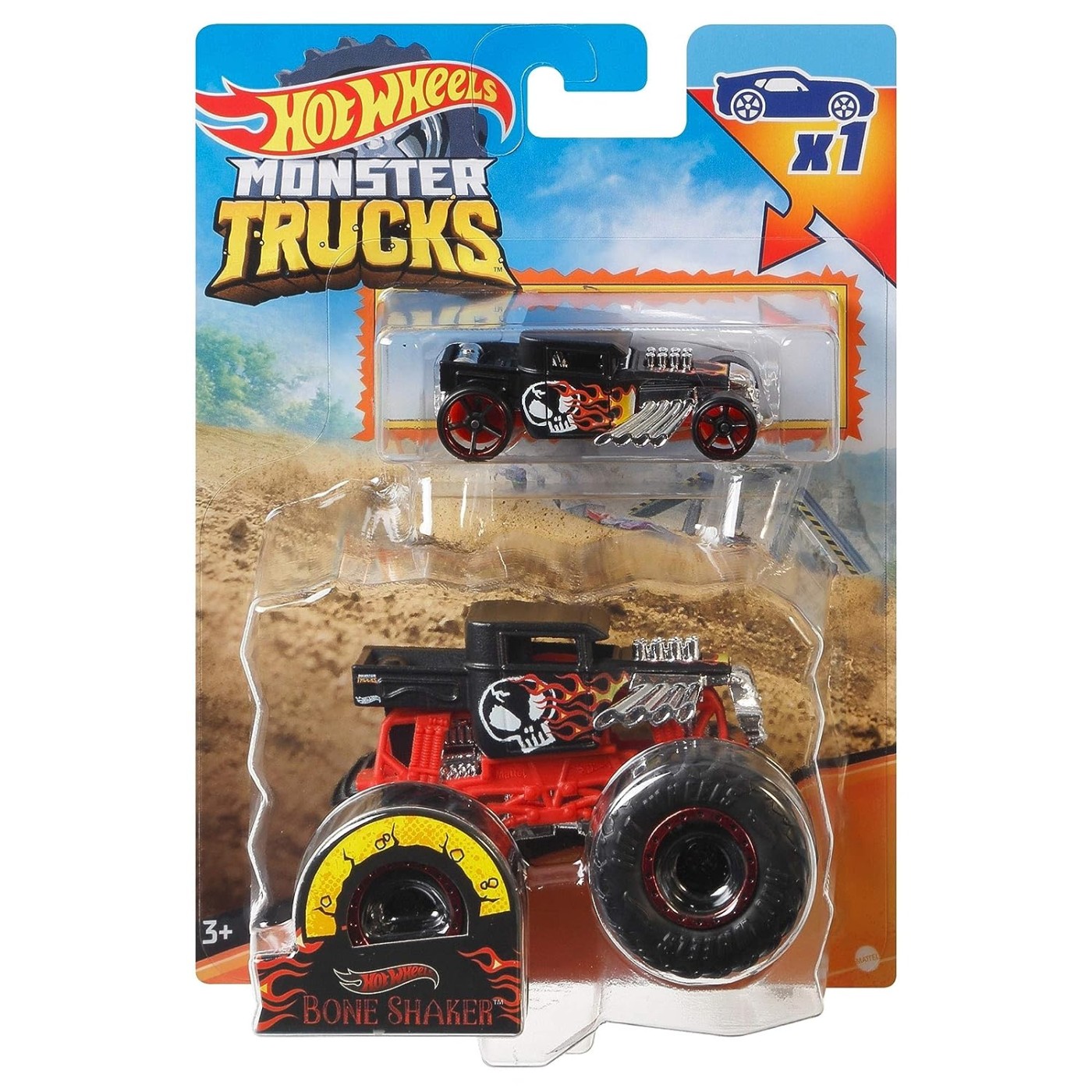 Hot Wheels Monster Truck Si Masinuta Metalica Bone Shaker