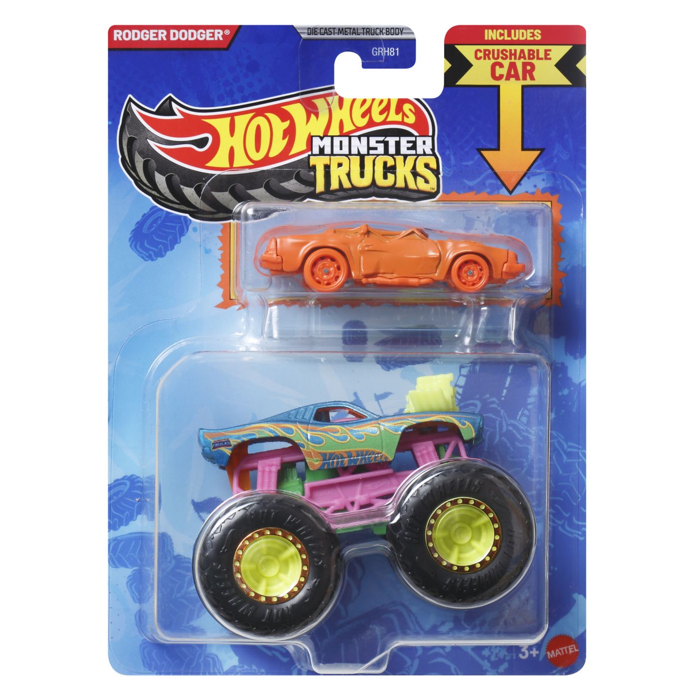 Hot Wheels Monster Truck Si Masinuta Metalica Rodger Dodger