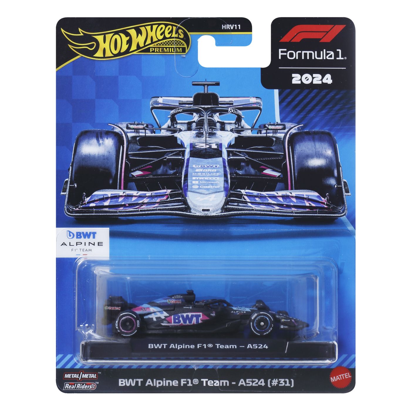 Hot Wheels Premium Real Riders Formula 1 2024 Masinuta Metalica Bwt Alpine F1 Team A524 Numarul 31 Scara 1 La 64