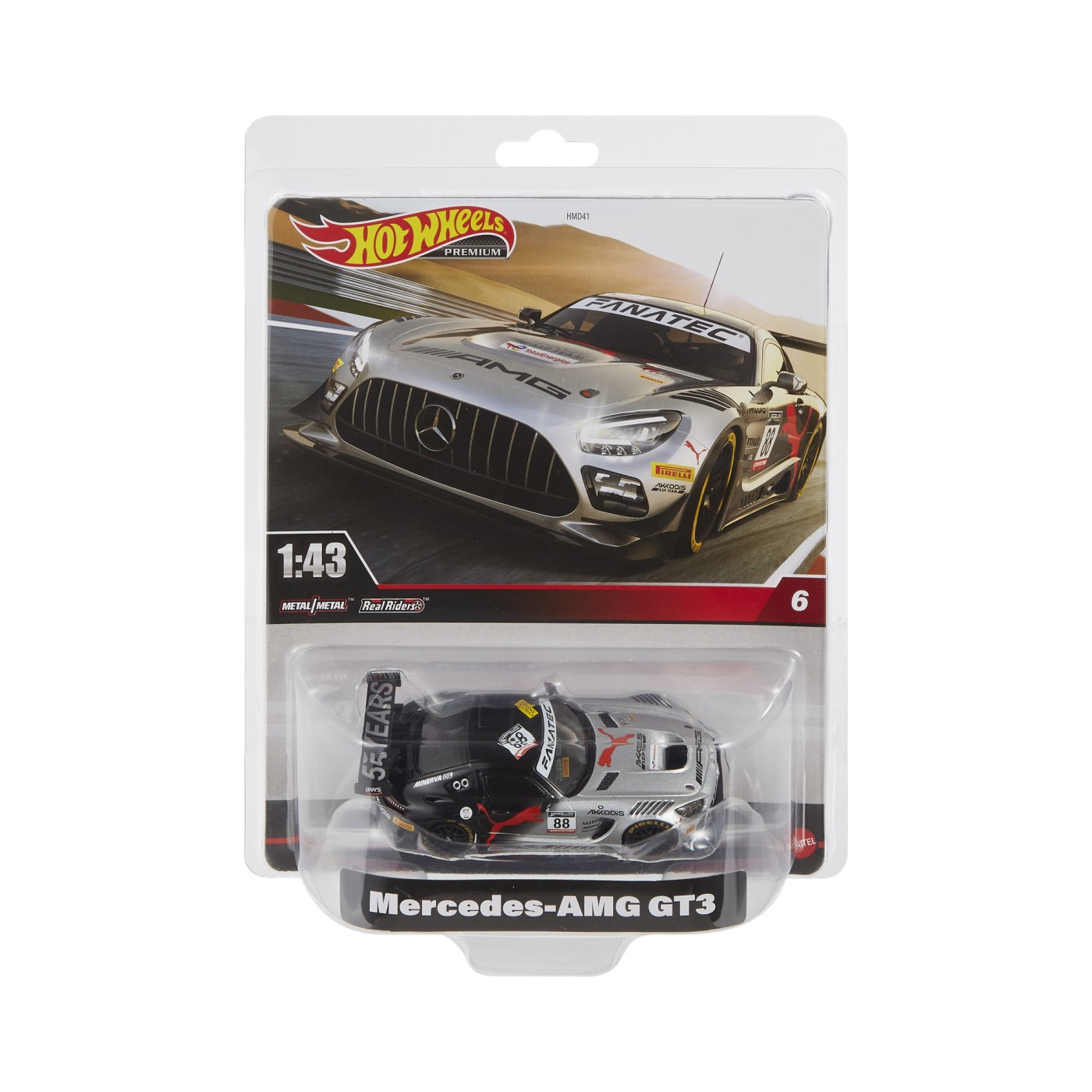 Hot Wheels Premium Real Riders Masinuta Metalica Mercedes Amg GT3 Scara 1:43