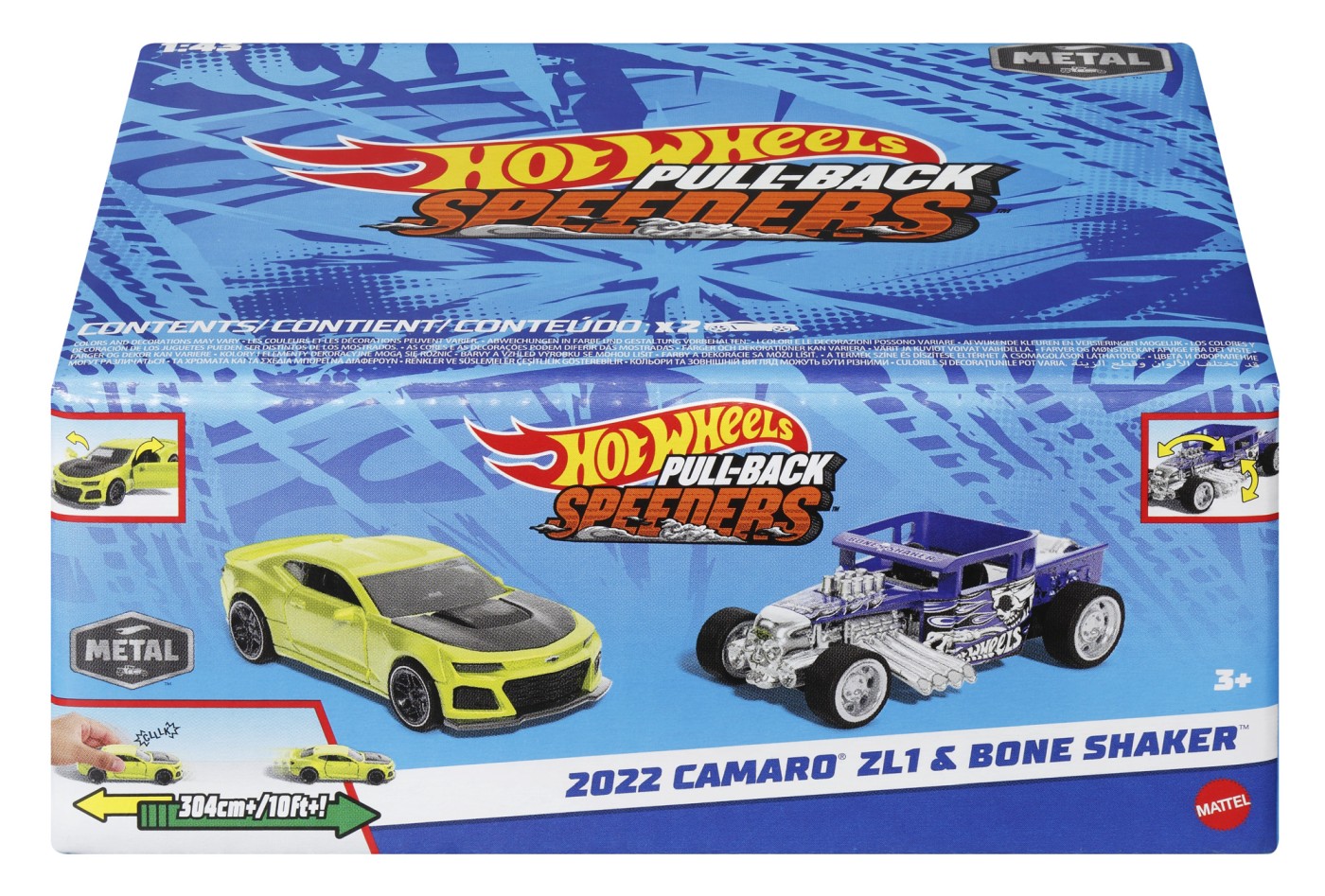 Hot Wheels Set 2 Masinute Metalice Pull Back 2022 Camaro ZL1 Si Bone Shaker 1:43