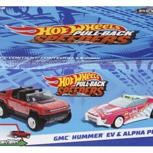HOT WHEELS SET 2 MASINUTE METALICE PULL BACK GMC HUMMER EV SI ALPHA PURSUIT 1:43