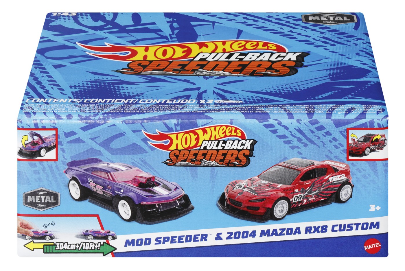 Hot Wheels Set 2 Masinute Metalice Pull Back Mod Speeder Si 2004 Mazda RX8 Custom 1:43