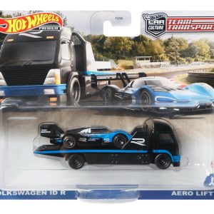 HOT WHEELS TRANSPORTATOR AERO LIFT NEGRU CU MASINUTA VOLKSWAGEN ID R SCARA 1:64