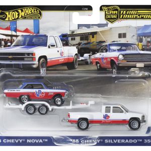 HOT WHEELS TRANSPORTATOR CHEVY SILVERADO 3500 88 CU MASINUTA CHEVY NOVA 63 SCARA 1:64