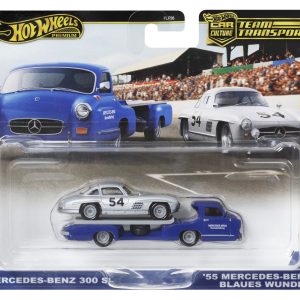 HOT WHEELS TRANSPORTATOR MERCEDES-BENZ 55 BLAUES WUNDER CU MASINUTA MERCEDES-BENZ 300 SL SCARA 1:64
