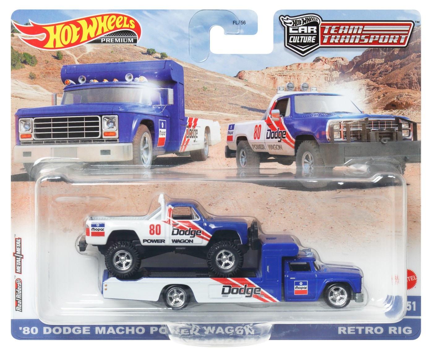 Hot Wheels Transportator Retro Rig Cu Masinuta Dodge Macho Power Wagon Scara 1:64