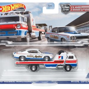 HOT WHEELS TRANSPORTATOR WIDE OPEN CU MASINUTA AMC REBEL MACHINE SCARA 1:64