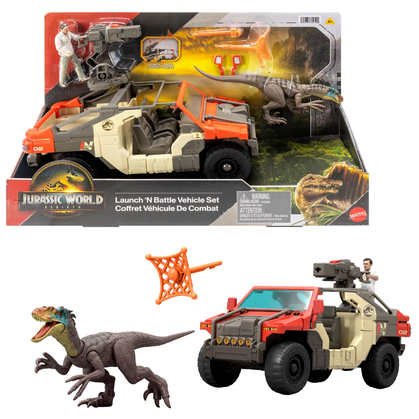 JURASSIC WORLD REBIRTH SET VEHICUL DE LUPTA LAUNCH N BATTLE CU FIGURINE SI ACCESORII