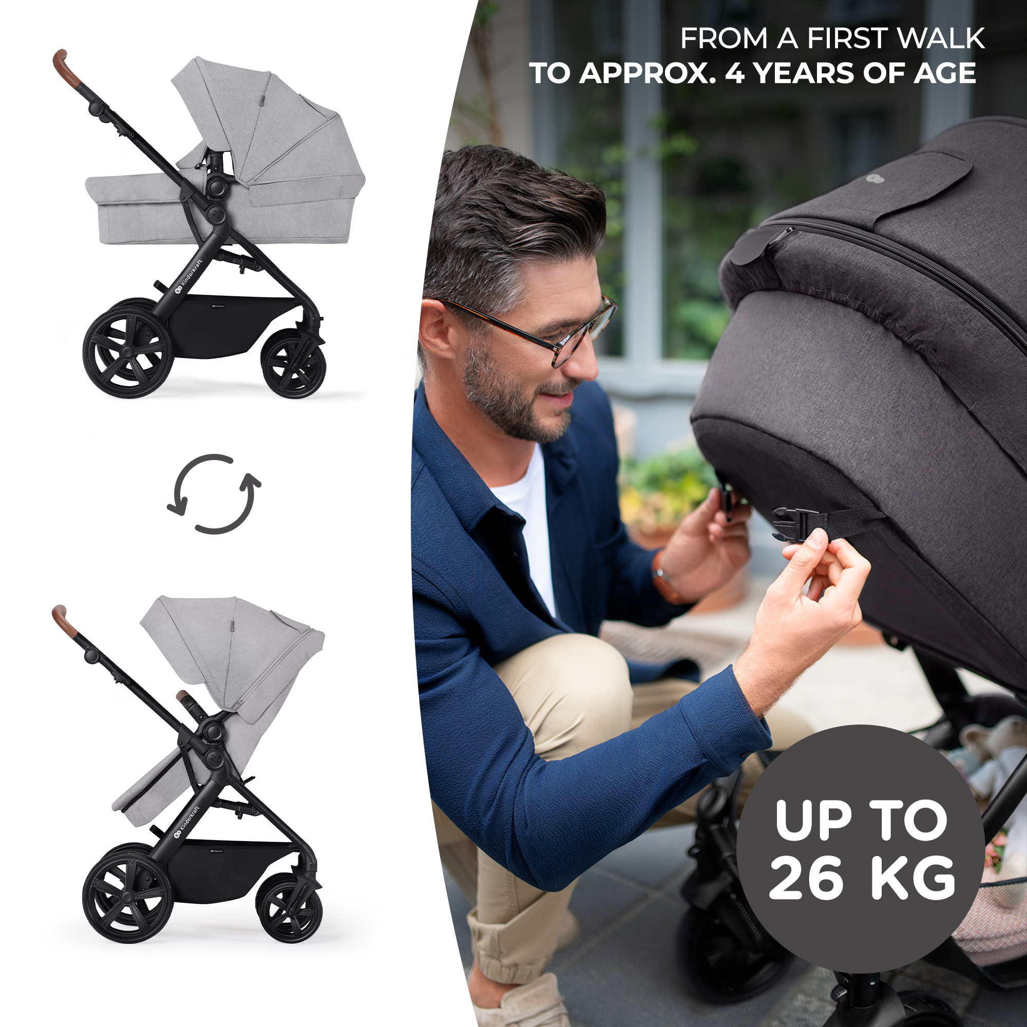 Kinderkraft Multifunctional Stroller A Tour 3IN1 Mink Pro Light Grey