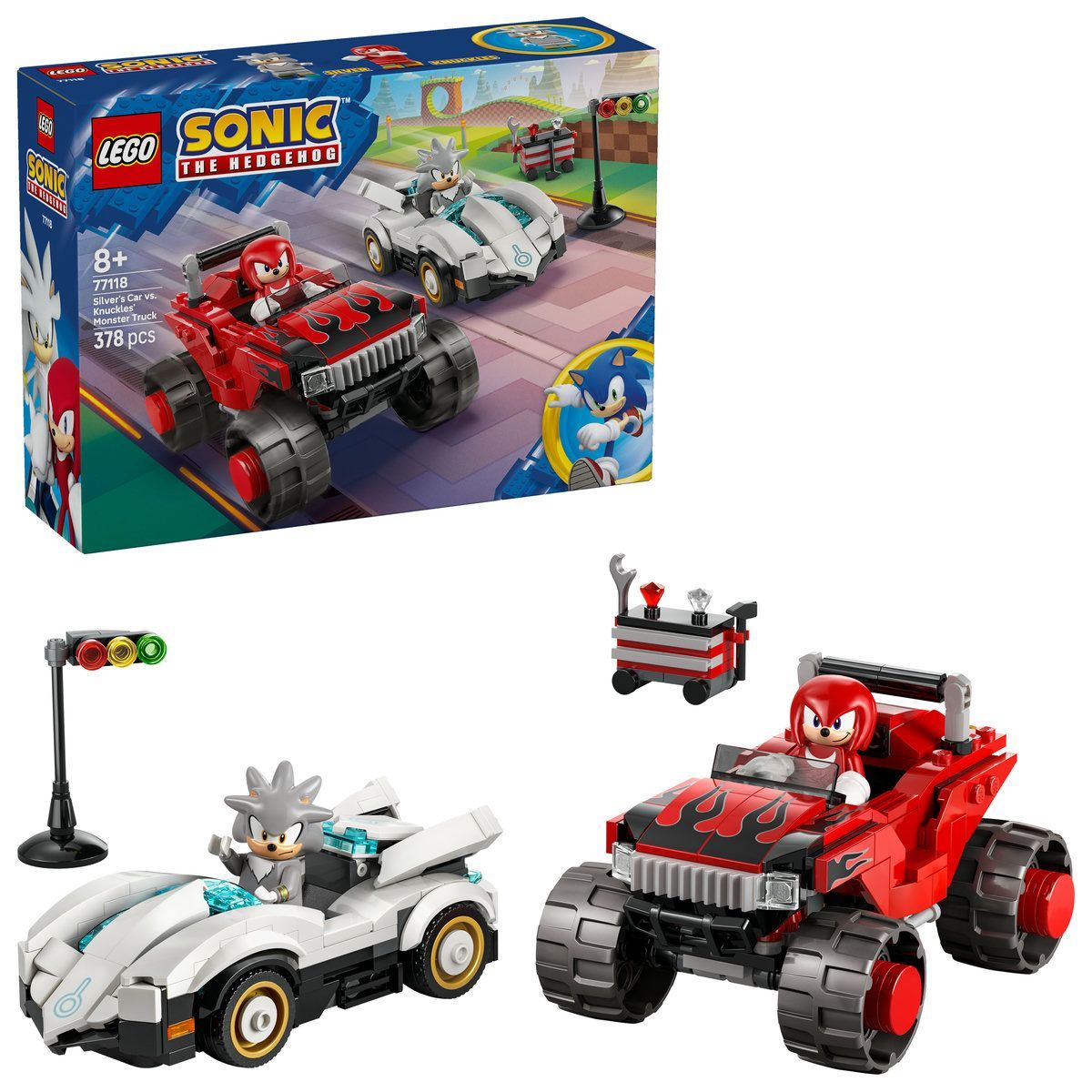 LEGO SONIC MASINA LUI SILVER VS CAMIONUL GIGANT AL LUI KNUCKLES 77118