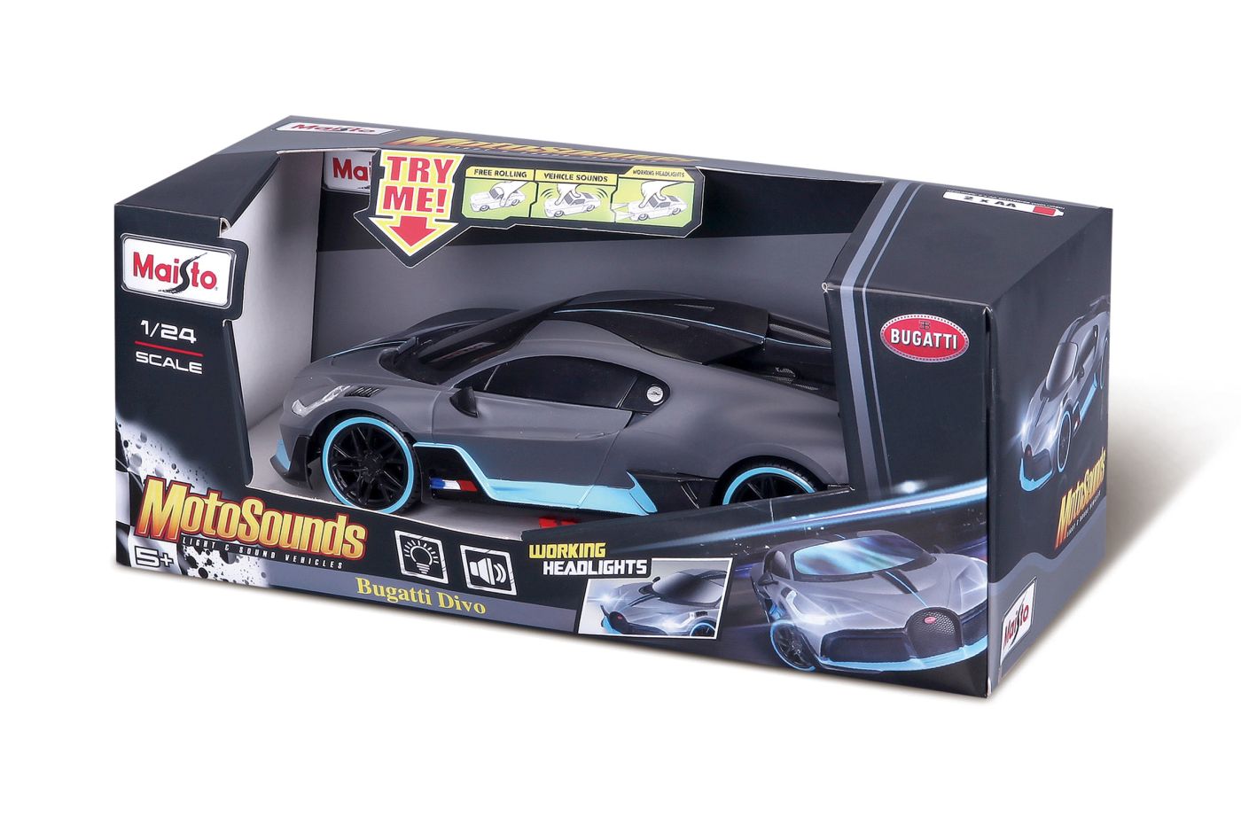 MAISTO MASINUTA CU SUNETE SI LUMINI BUGATTI DIVO SCARA 1 LA 24