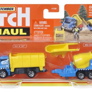 MATCHBOX HITCH&HAUL SET 2 VEHICULE MBX CONSTRUCTION ZONE TILT N TIP MBX CEMENT TRAILER SCARA 1:64