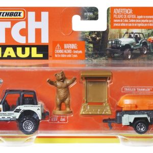 MATCHBOX HITCH&HAUL SET 2 VEHICULE MBX OFF ROAD 1988 JEEP 4X4 TRAILER TRAWLER SCARA 1:64