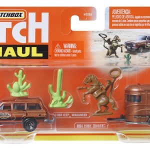 MATCHBOX HITCH&HAUL SET 2 VEHICULE MBX RODEO 1988 JEEP WAGONEER MBX PONY TRAILER SCARA 1:64
