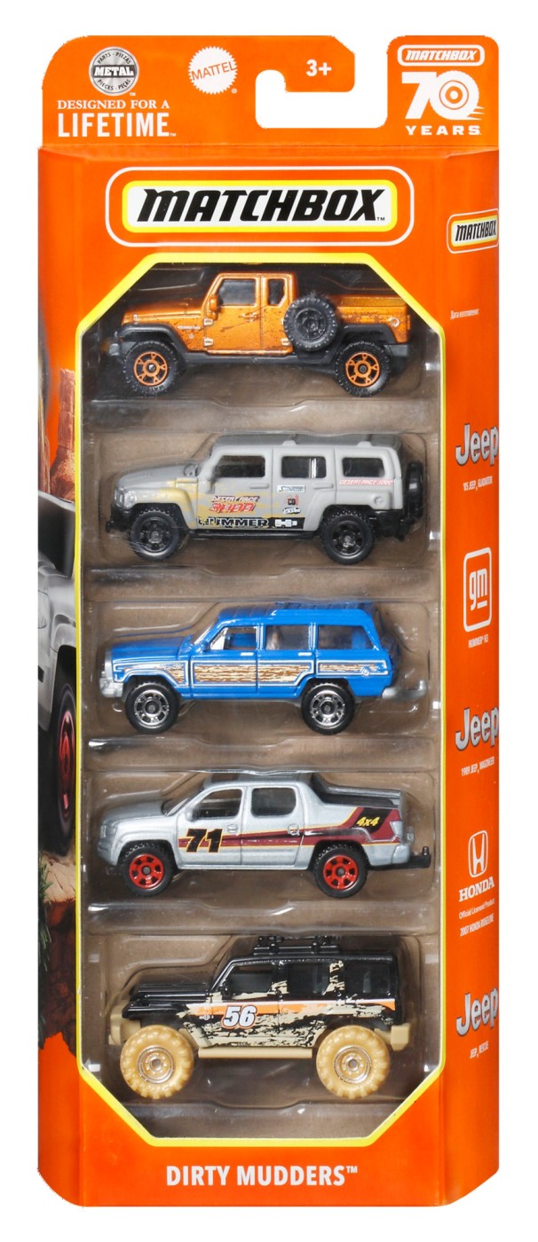 MATCHBOX SET 5 MASINUTE METALICE MBX DIRTY MUDDERS SCARA 1:64