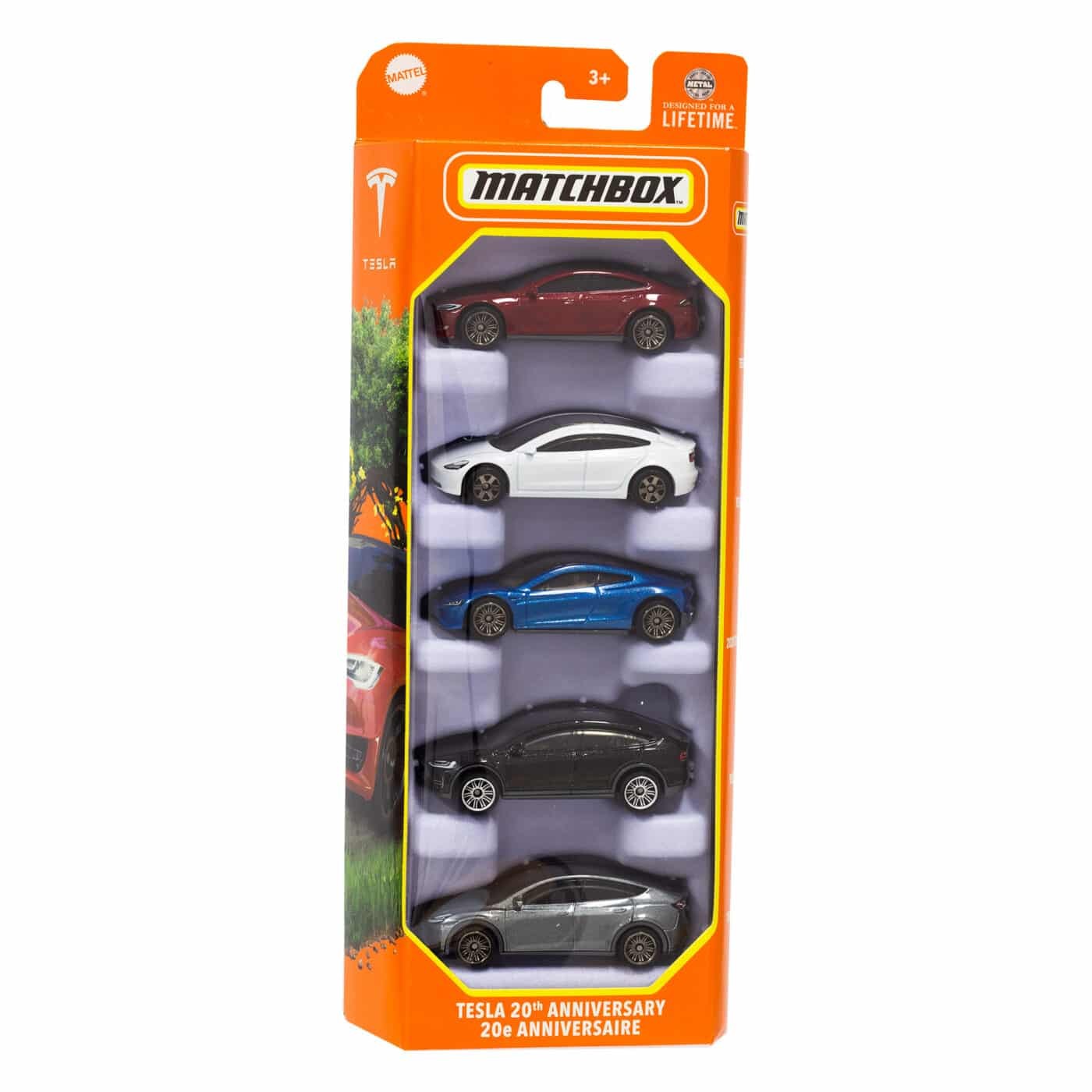 MATCHBOX SET 5 MASINUTE METALICE TESLA 20TH ANNIVERSARY SCARA 1:64