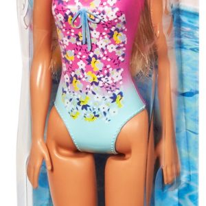 PAPUSA BARBIE BLONDA CU COSTUM DE BAIE IN DOUA CULORI