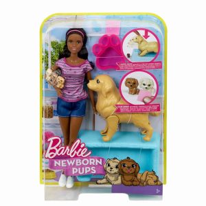 PAPUSA BARBIE BRUNETA CU CATELUSA SI PUII EI