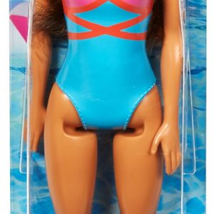 PAPUSA BARBIE SATENA CU COSTUM DE BAIE ROSU-ALBASTRU
