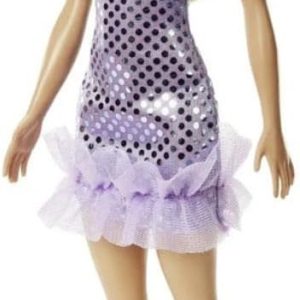 PAPUSA BARBIE TINUTE STRALUCITOARE BLONDA CU ROCHITA MOV