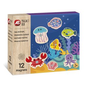 SET ANIMALE ACVATICE CU 12 PIESE DIN LEMN SI MAGNETICE