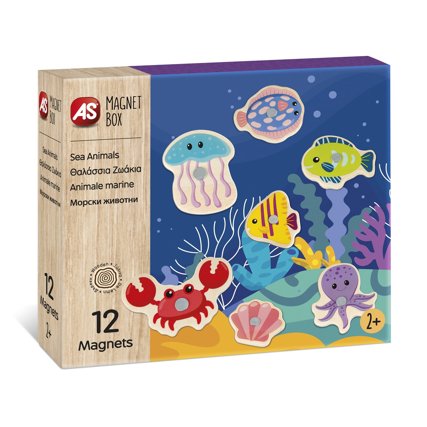 SET ANIMALE ACVATICE CU 12 PIESE DIN LEMN SI MAGNETICE